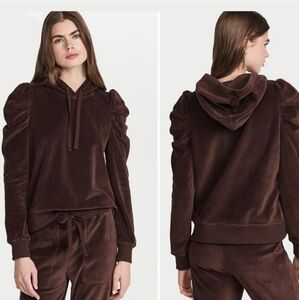 Rebecca Minkoff Velour Janine Sweatshirt Hoodie Chocolate Brown XS